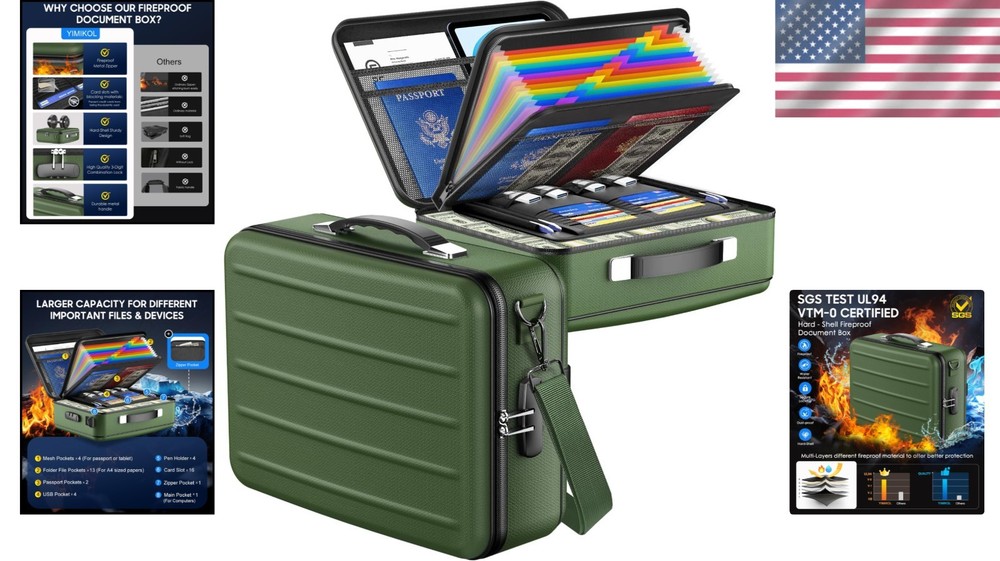 Elegant Fireproof Safe Box for Documents - Smart Storage Solution (Alpine Green)