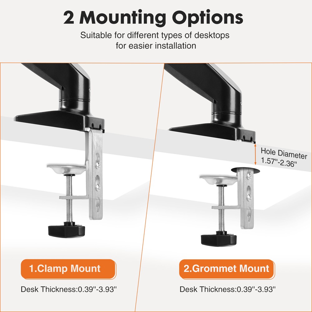 Monitor Mount Single/Dual Adjustable Gas Spring Desk Stand for 15-27" Screens