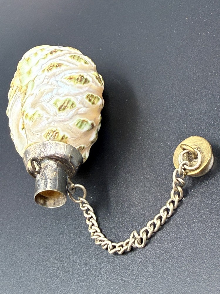 Antique Shell Perfume Bottle white metal Lid