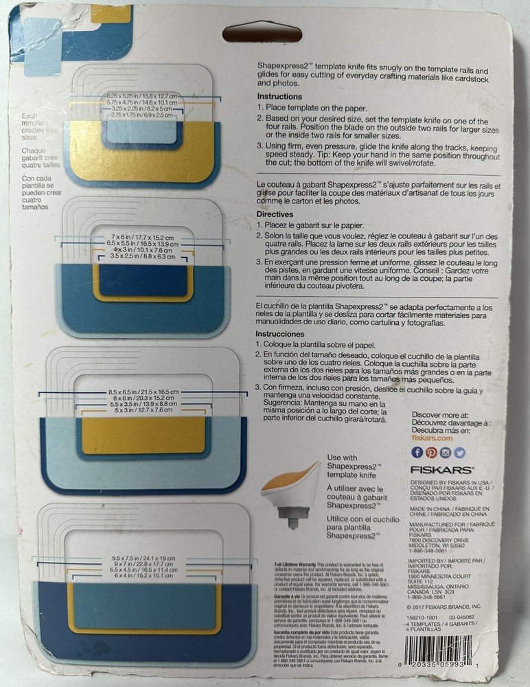 Fiskars Shapexpress2 Starter Set Rectangle Oval Templates Trimmer Blade Lot
