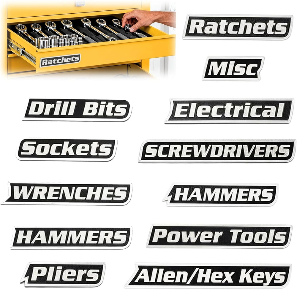 Magnetic Tool Box Labels, 12PCS Strong Magnet Toolbox Drawer Label for Toolboxes