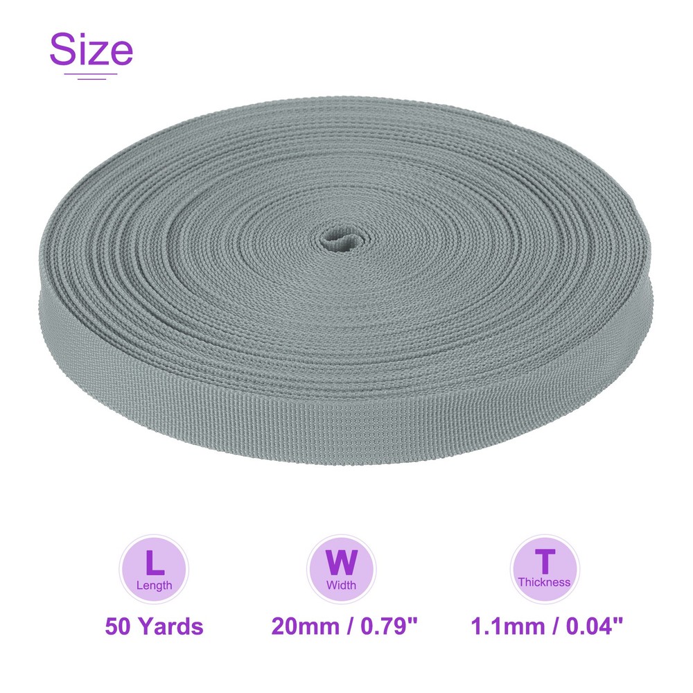 50Yard x 3/4" Width Nylon Webbing Strap Poly Flat Webbing Strapping Silver Grey