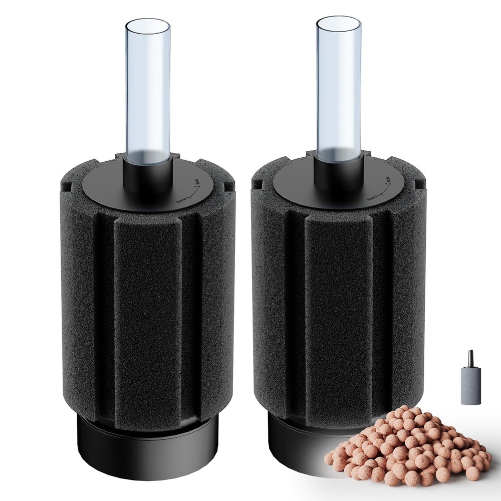 10-50Gal 2 Pack Aquarium Sponge Filter with Ceramic Media and Bubble Diffuser...