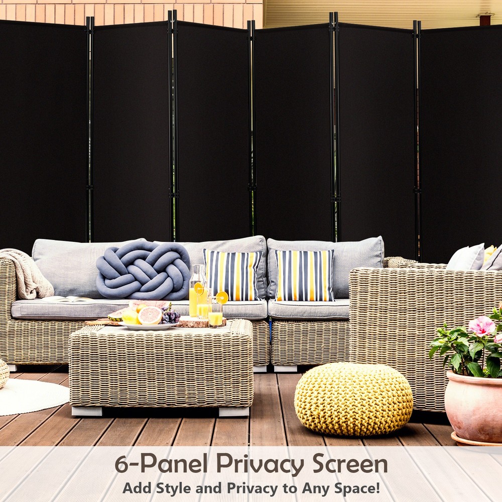 6-Panel Folding Room Divider 6FT Rolling Privacy Screen w/ Lockable Wheels Brown