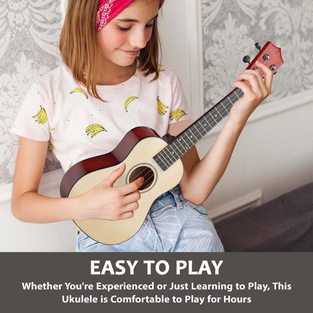 23" Concert Beginners Ukulele with Felt Pick & Spare Strings – Black