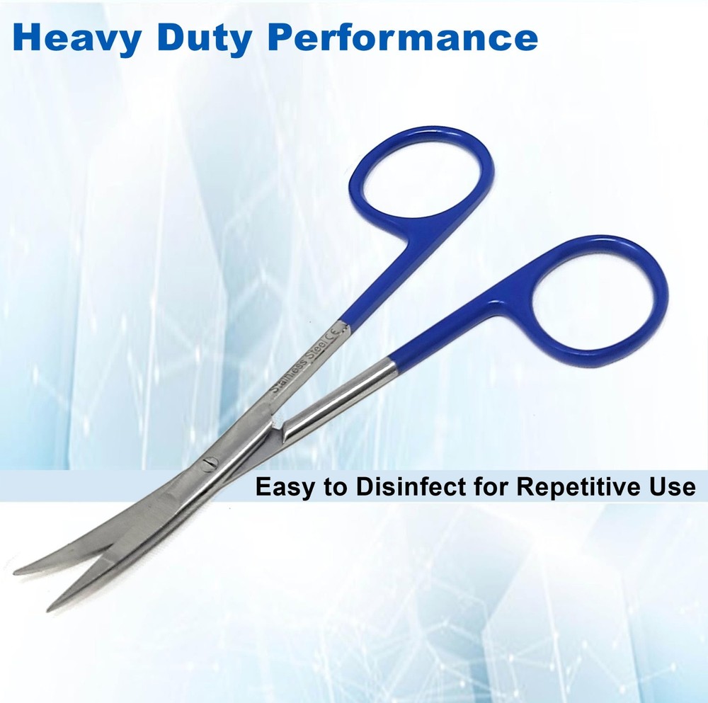 4.5" Micro IRIS Scissors Curved Pointed Tips Dental Veterinary Shears-BlueHandle