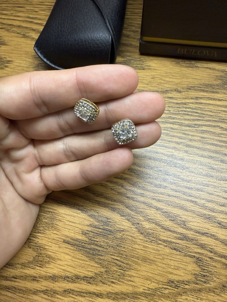 Men’s Square Gold And Diamond Earrings