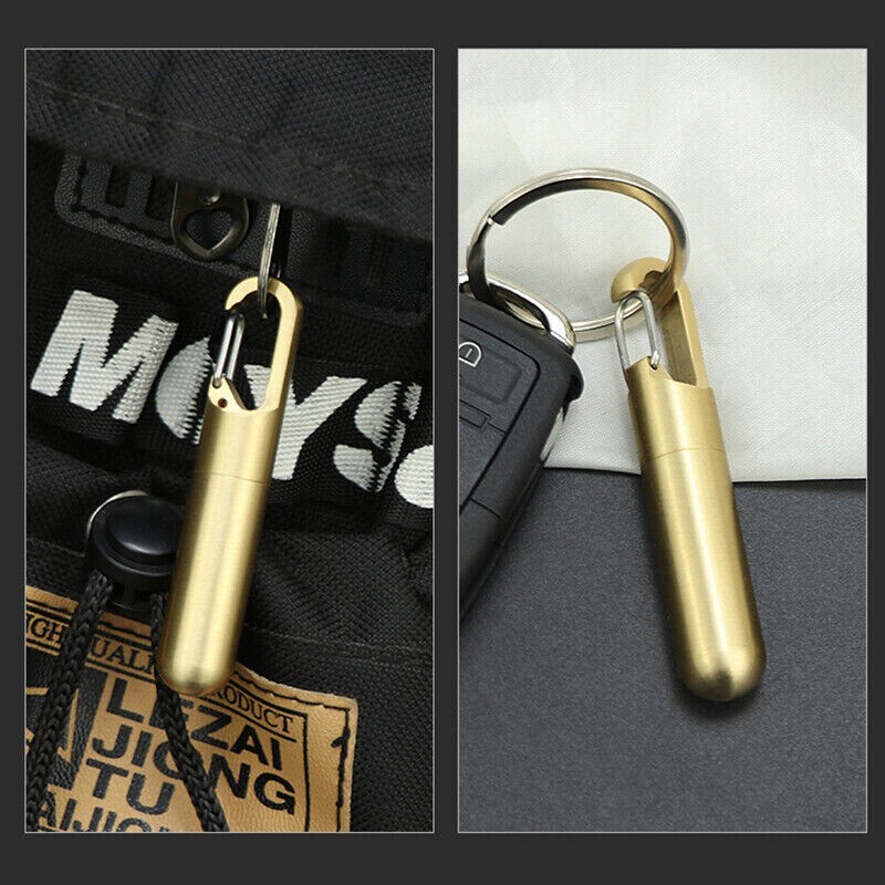 EDC Solid Brass Keychain Waterproof Box Portable Integrated Medicine Pill Box