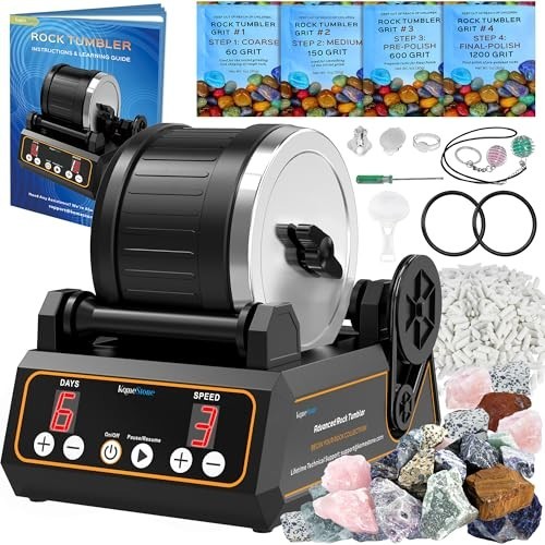 Professional Rock Tumbler Kit - 2.5LB Capacity, Digital Timer, Variable Speeds,