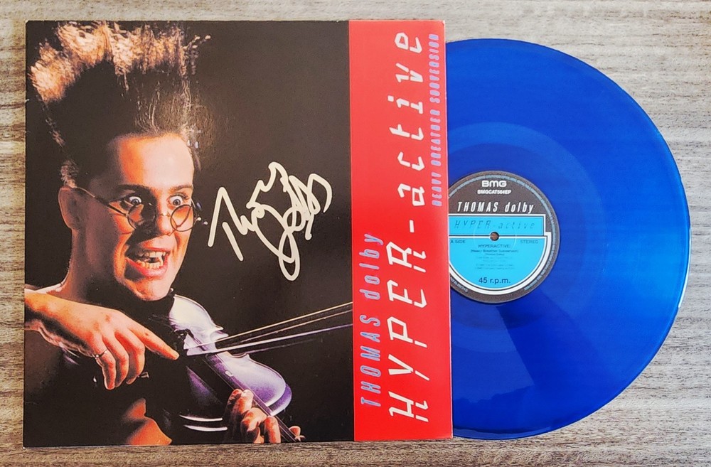 Thomas Dolby Signed Hyper-Active! 12" Single Blue Colored Vinyl Record RAD
