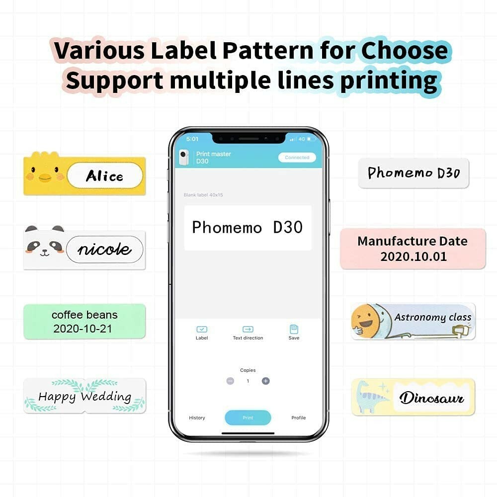 Phomemo D30 Mini Label Maker Machine Portable Wireless Small Thermal Printer