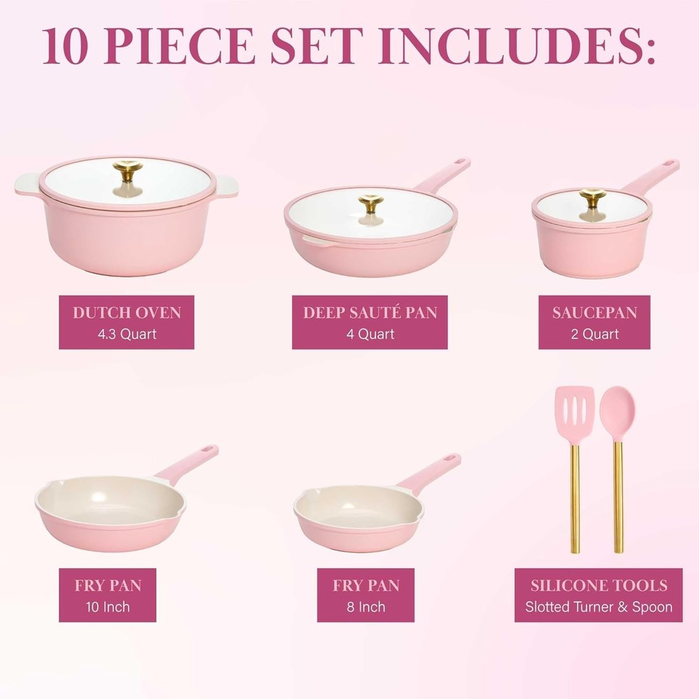 Ceramic Nonstick Cookware Set, Cast Aluminum with Dual Layer Nonstick Coating,