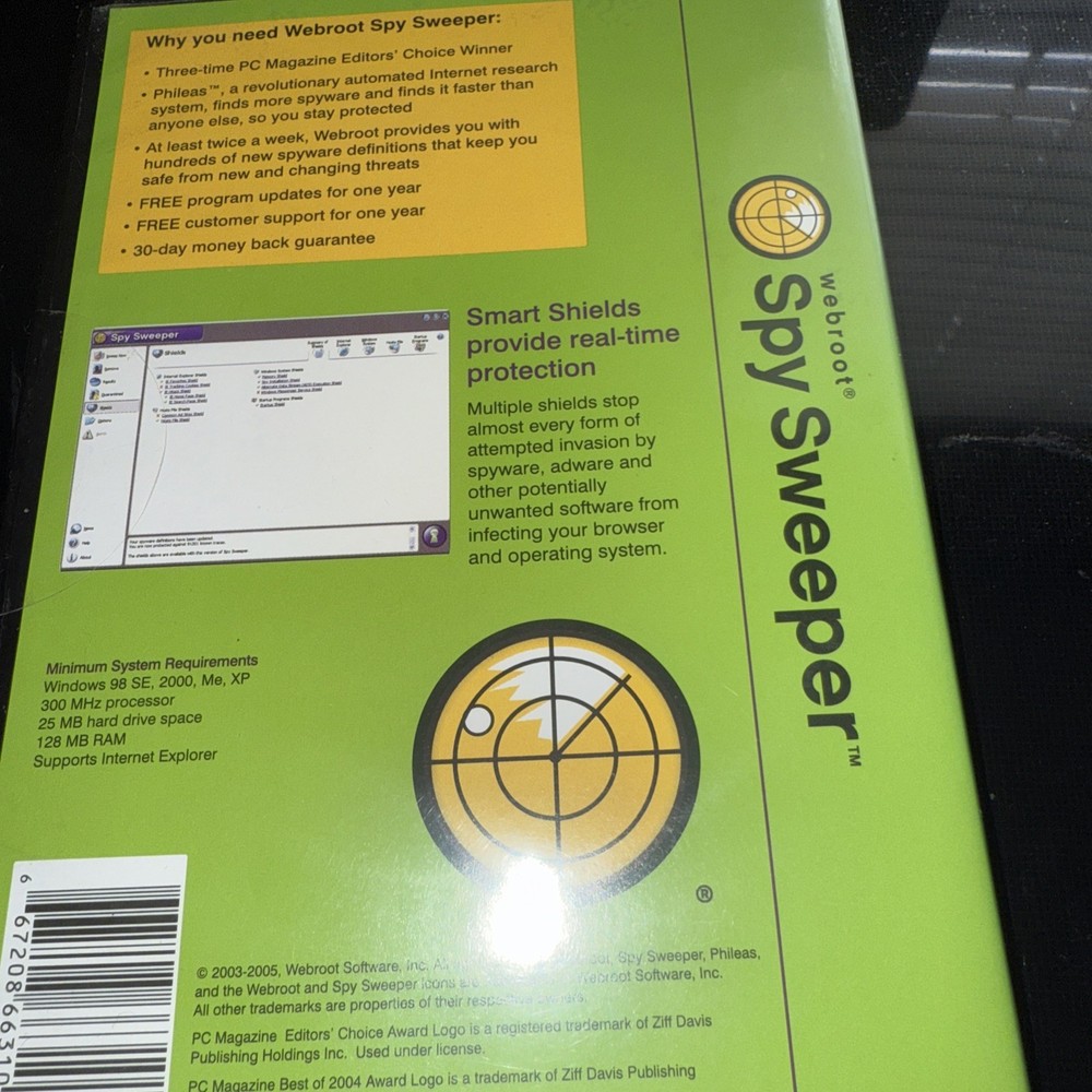 Spy Sweeper {2003-2005 Webroot Software Inc., Windows '98.2000, XP, Me