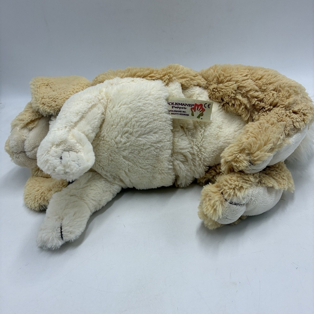 Folkmanis Floppy Bunny Rabbit Hand Puppet, Tan, White