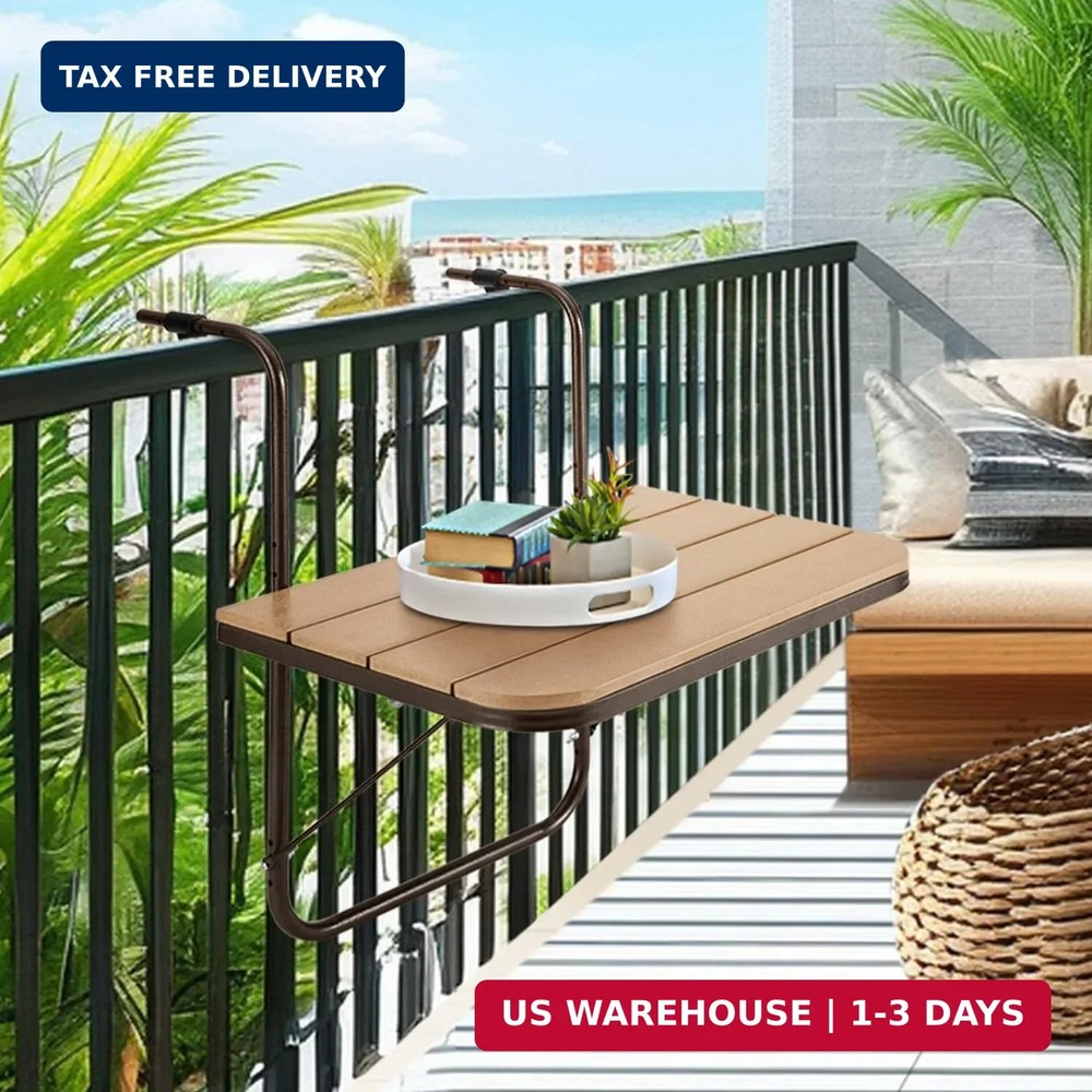 Balcony Railing Table Hanging Folding Balcony Bar Table for Deck Railings Outdoo