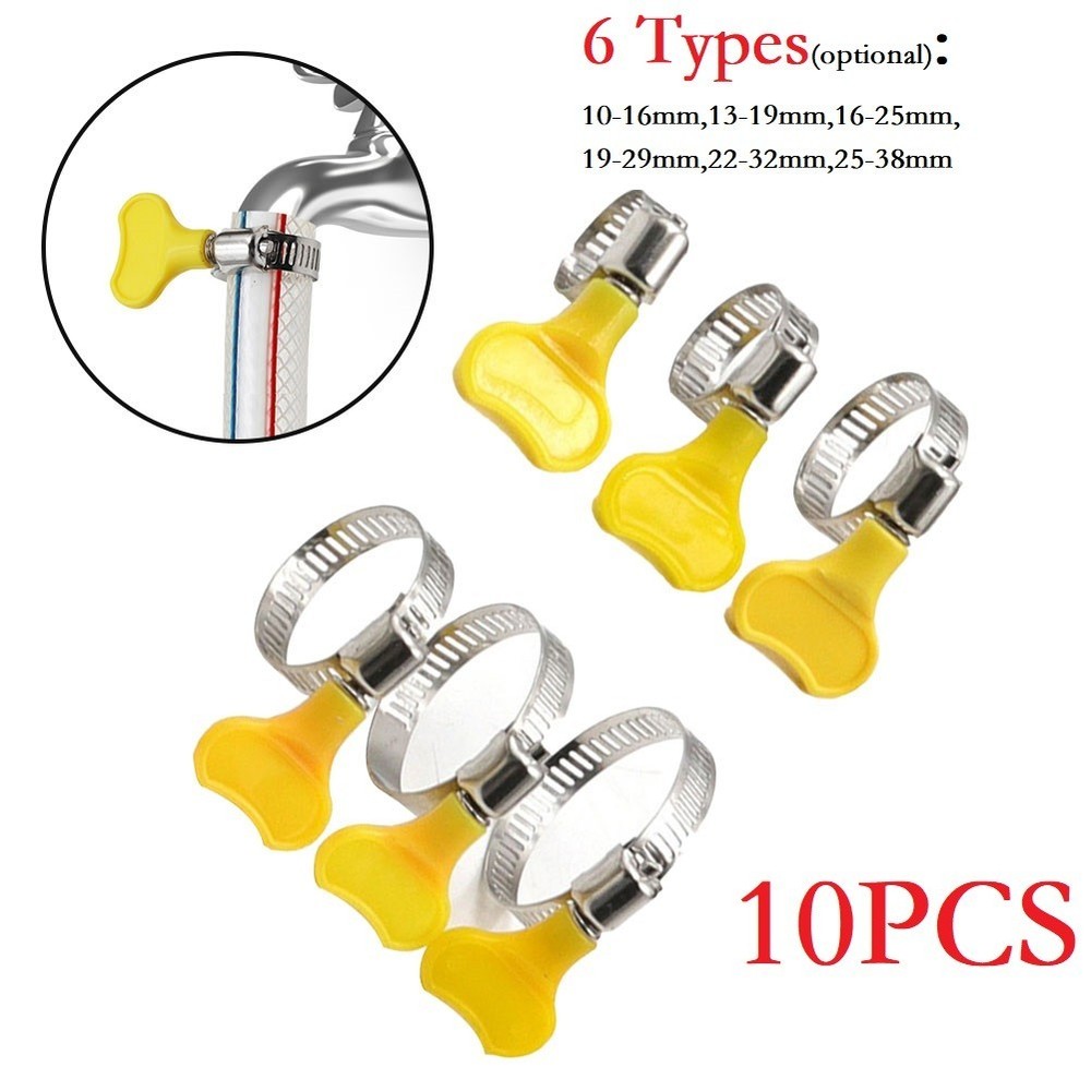 Easy to Use Hose Clamps 10pcs Adjustable 10 38mm Range Yellow Plastic Handle