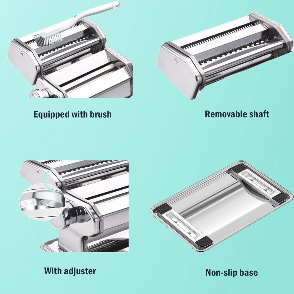 Pasta Maker Machine, Manual Makers 9 Adjustable Thickness Silver