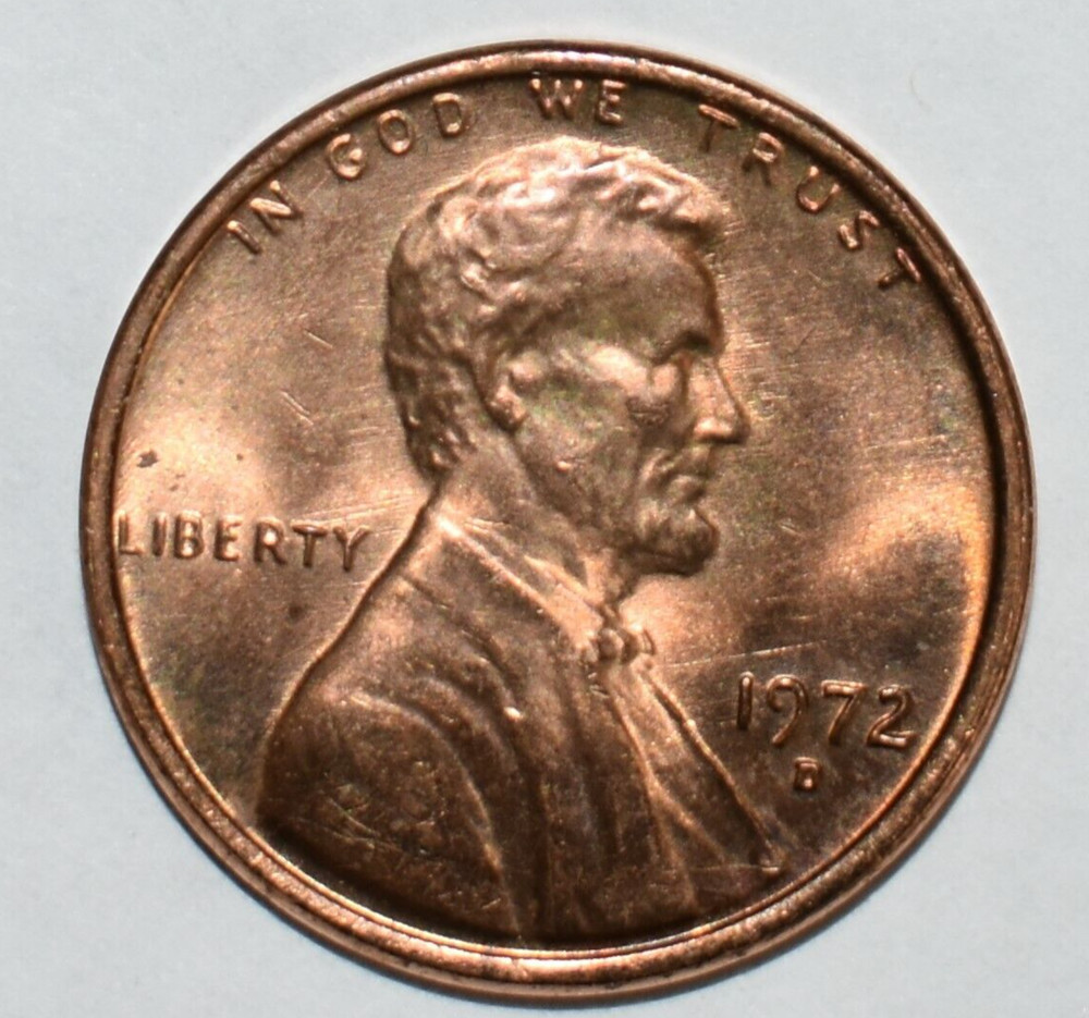 1972 D Lincoln Memorial Penny with Errors High Mint State Red