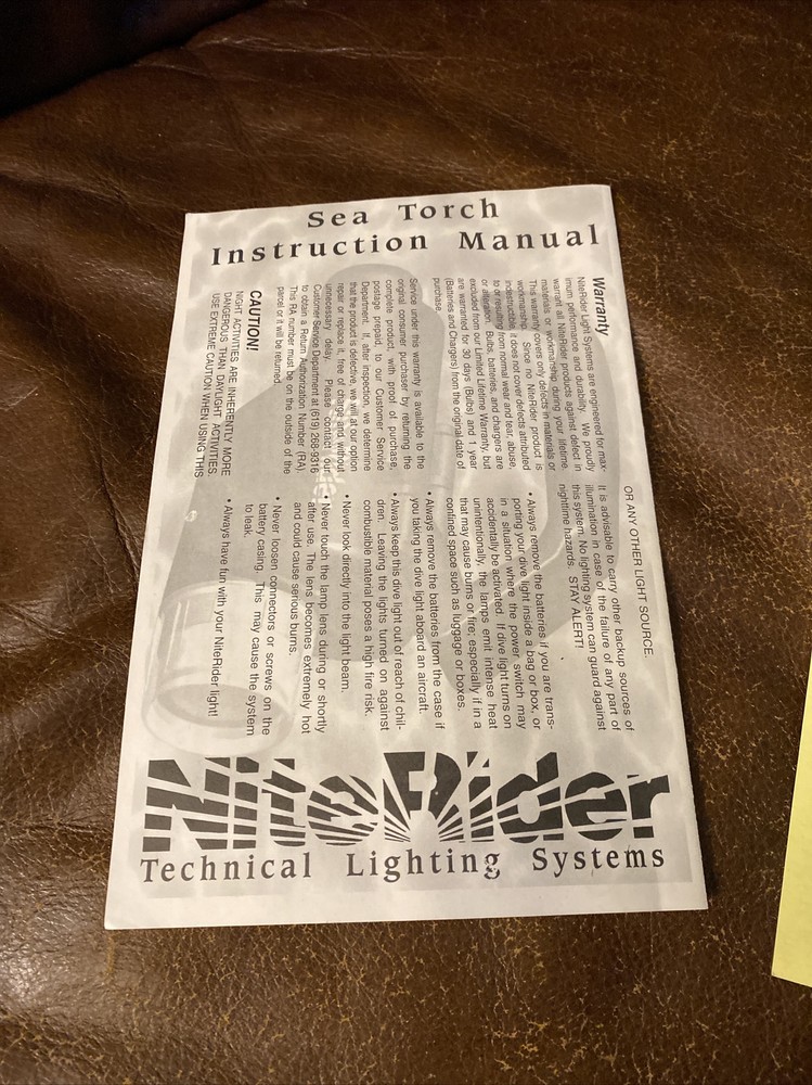 Niterider Technical Lighting Systems Under Water Dive Light Sea Torch 7079 NOS