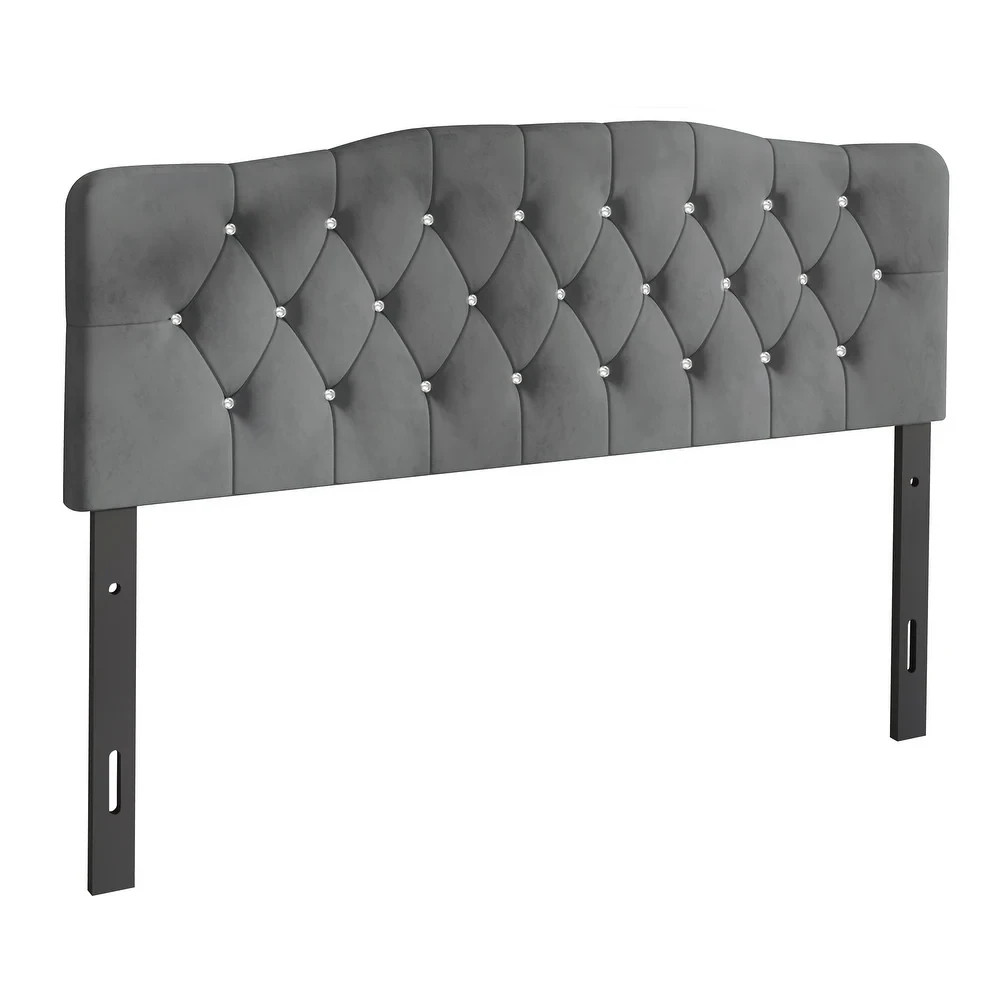 Upholstered King Size Headboard Only Gray Adjustable Hgt Diamond Button Tufted