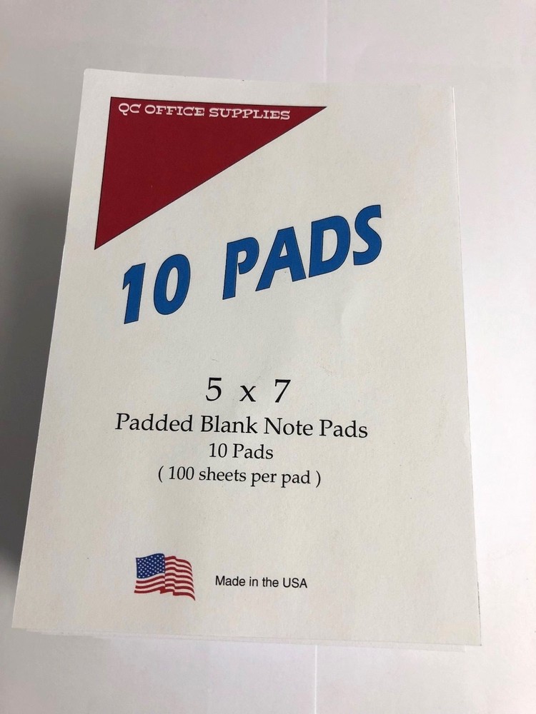 Note Pads / Memo Pads- 5” X 7” - 100 Sheets Per Pad - 10 Pads