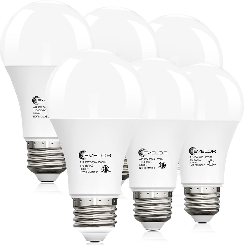 6Packs A19 LED Light Bulbs,100 Watt Equivalent Daylight 5000K Bright Bulbs Ef...