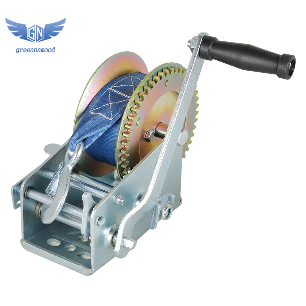 Heavy Duty Hand Winch 3200lbs Polyester Strap Manual Portable Crank Winch