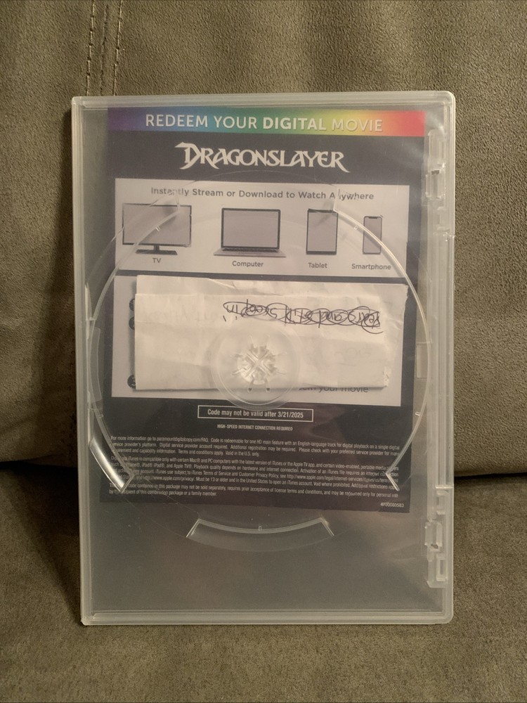 Dragonslayer 1981 Digital Movie Code With DVD Case.