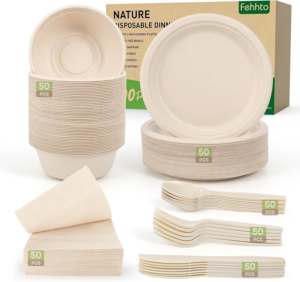 Disposable Paper Plates Set postable Srcane Plates, Bowls,