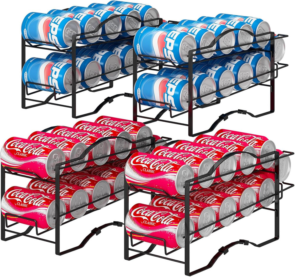 4 Pack Soda Can Organizer Rack for Pantry, Stackable Beverage Soda Can Storage D
