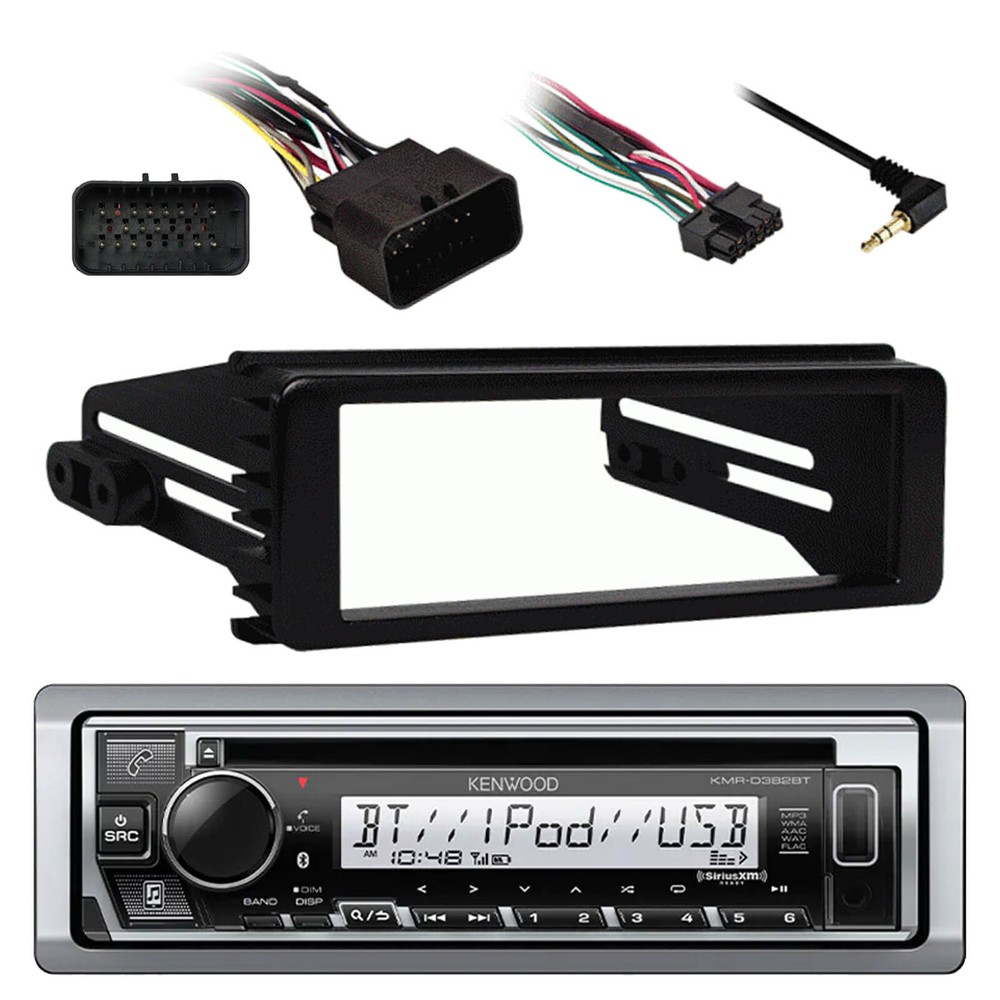 Single DIN Marine Bluetooth CD Receiver, 98-2013 Harley Single DIN Install Kit
