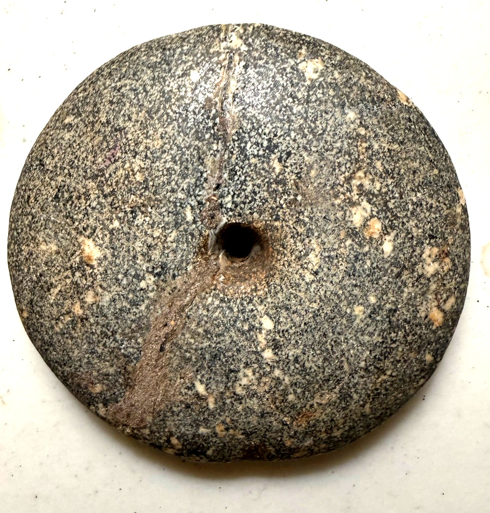 Rare Large Neolithic African Flat Disk Bead, 4" dia, Granite, Repaired