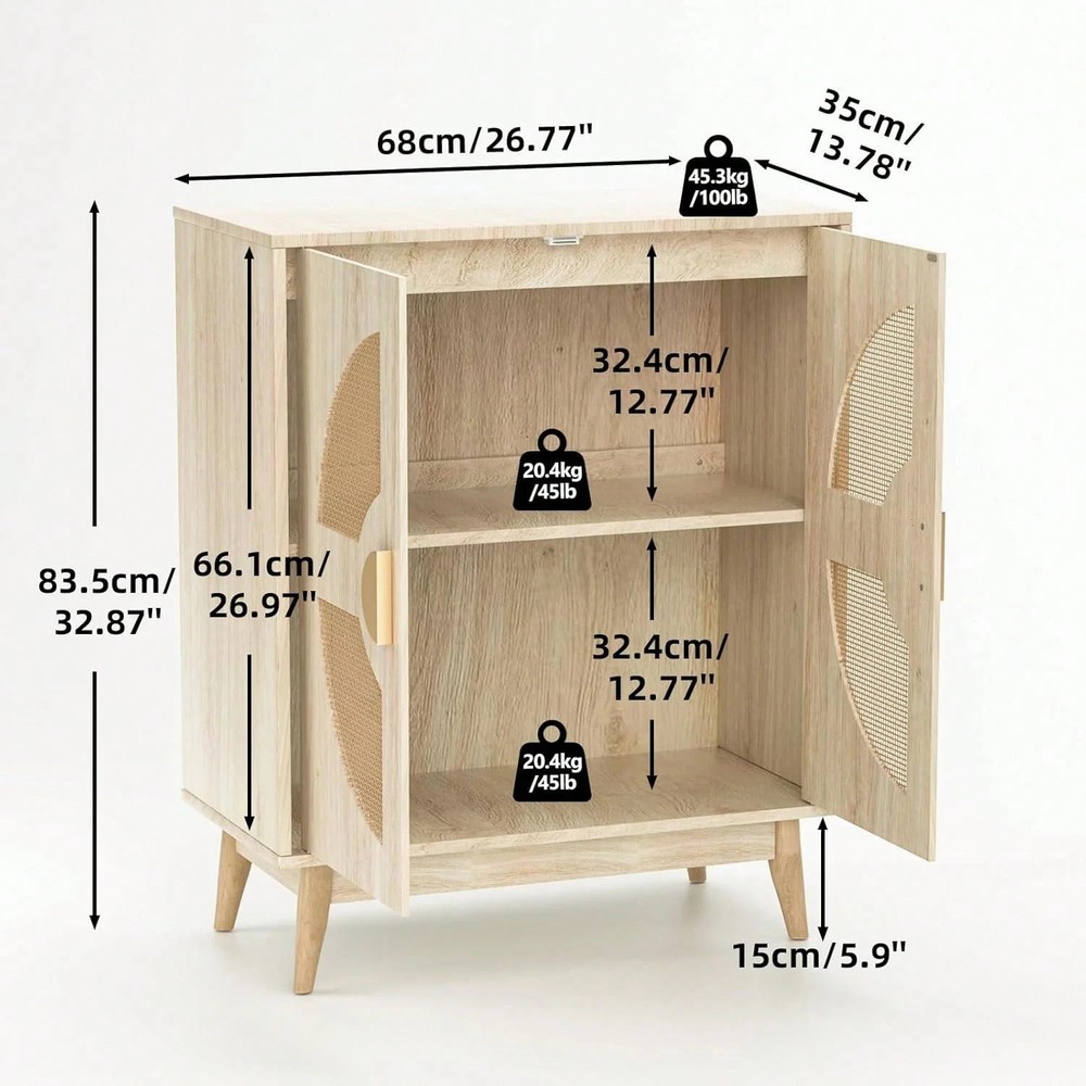 Modern Rattan Buffet Sideboard Storage Console Cabinet