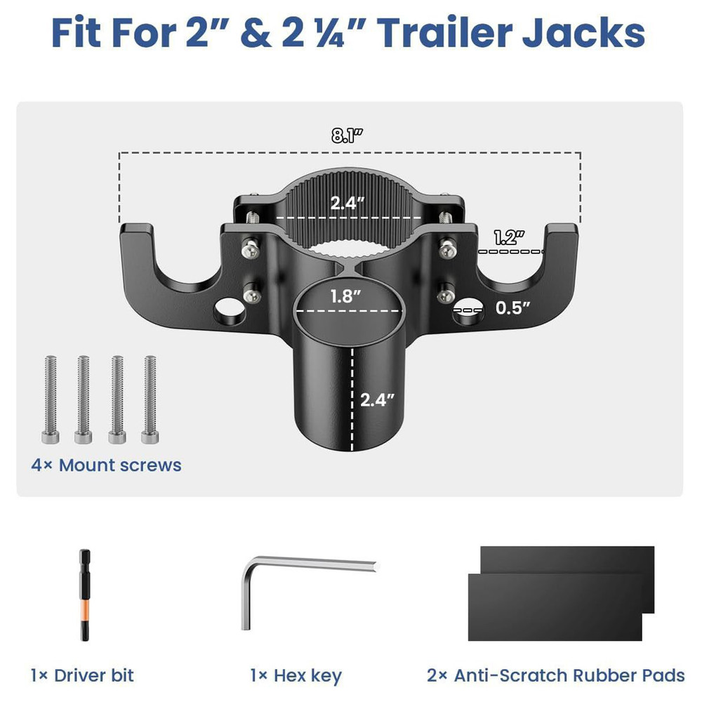 Aluminum Trailer Chain Holder 7-Way Plug Organizer 2” /2-1/4” Camper Tongue Jack