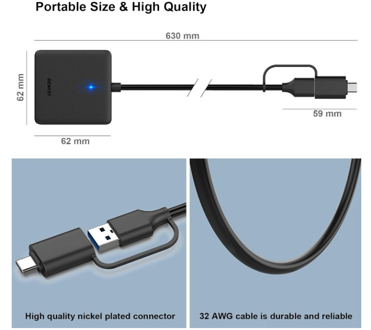 Memory Card Reader, 4In1 USB 3.0 and USB-C to SD Micro SD MS CF Card Reader Ada