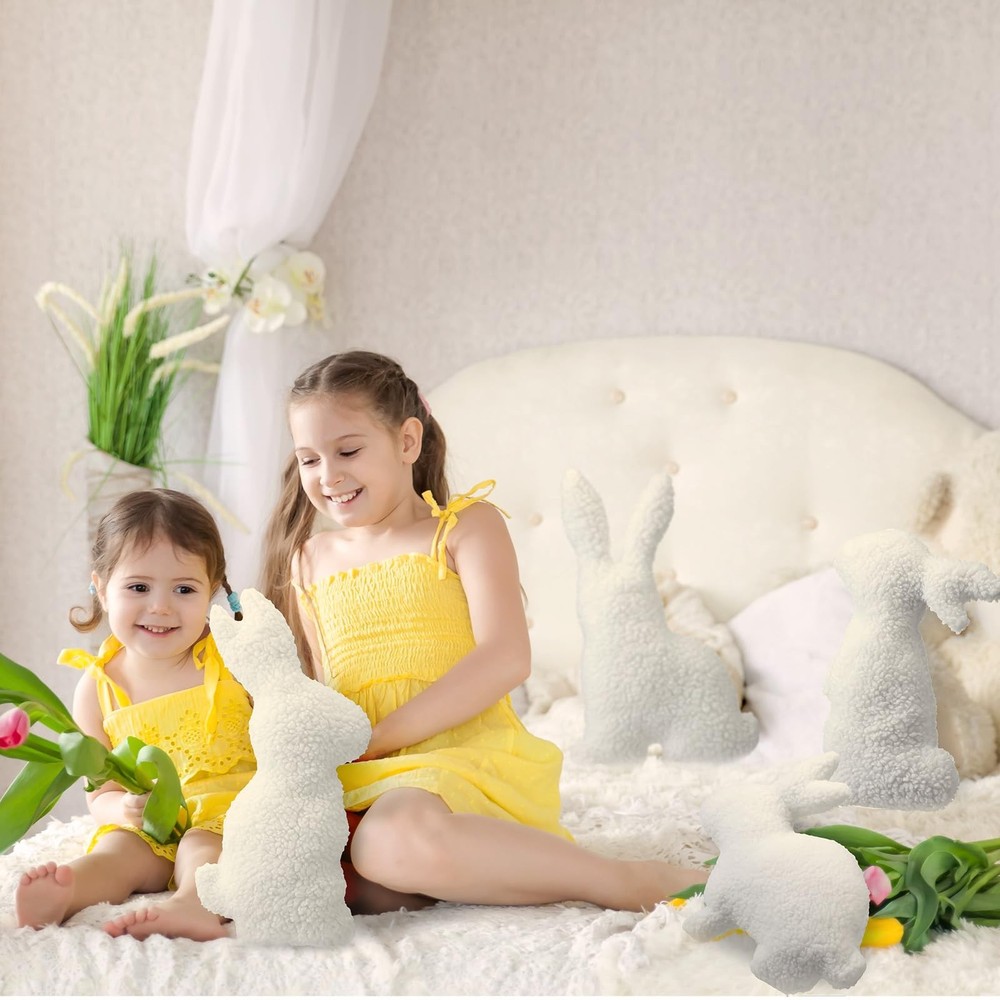 4 Pcs Easter Bunny Pillows Decorative Bunny Shaped Throw Pillow Wool White Soft