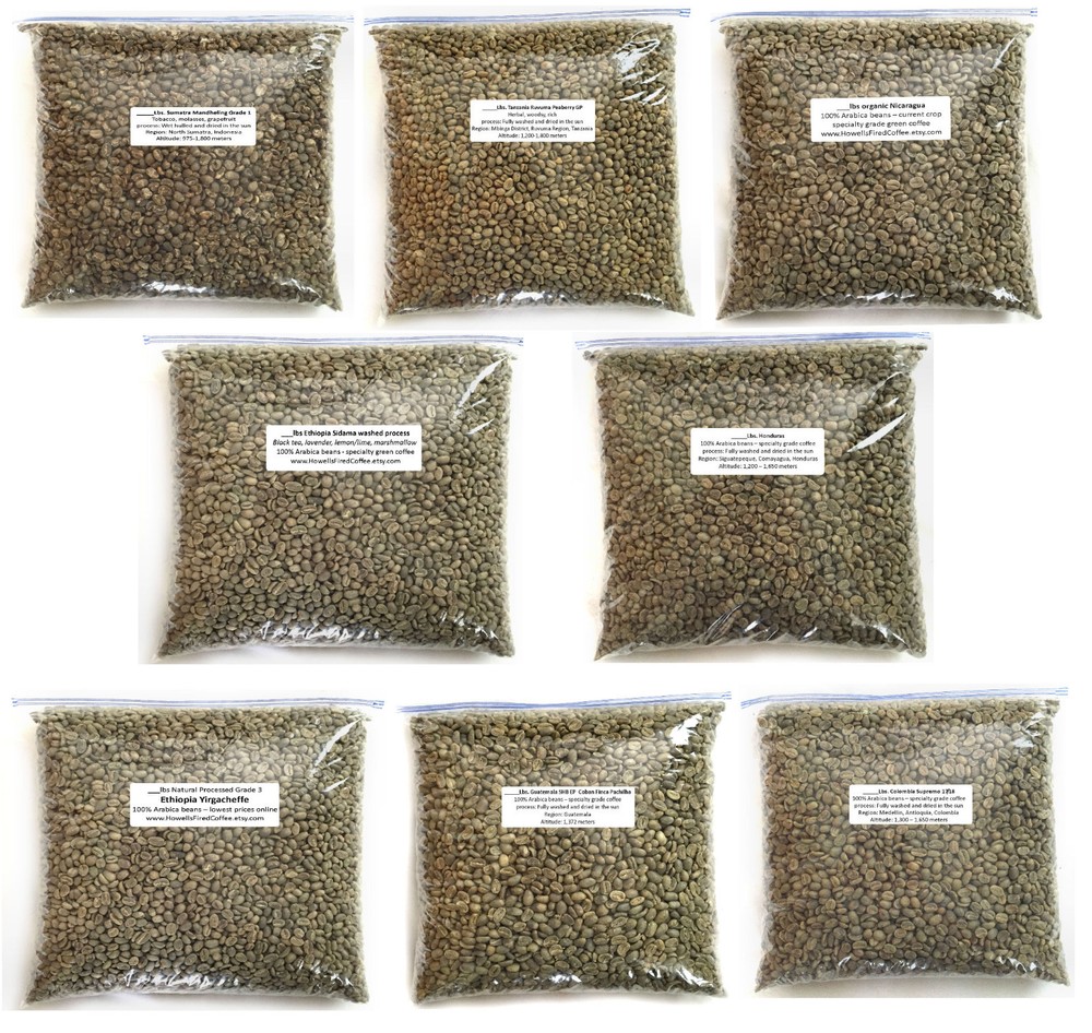 4 lbs Green Coffee Bean Sample Pack - 8 one-half pound coffee samples