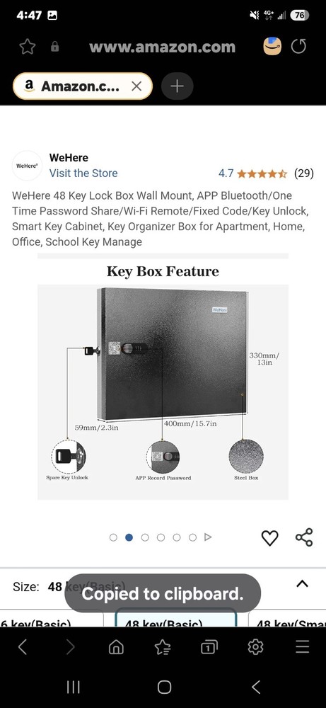 48 Key Lock Box Wall Mount use Combination/Key Unlock, Key Cabinet with Key L...