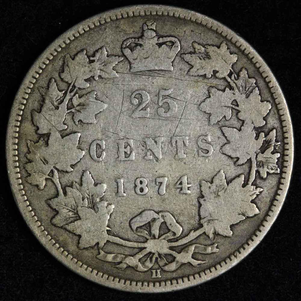 1874-H Canada SILVER Twenty Five Cents E310 JRSCH