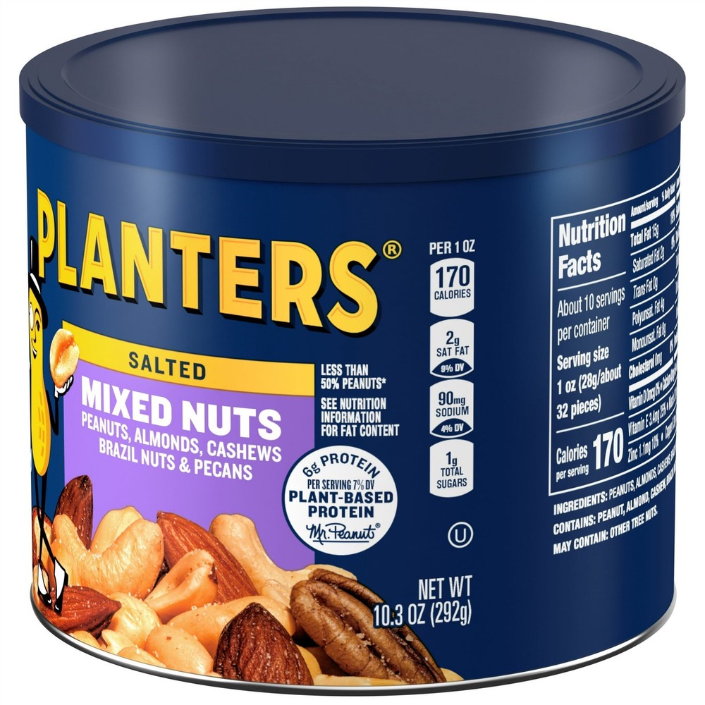 PLANTERS Salted Mixed Nuts, Party Snacks, Plant-Based Protein 10.3oz (2 Pack)