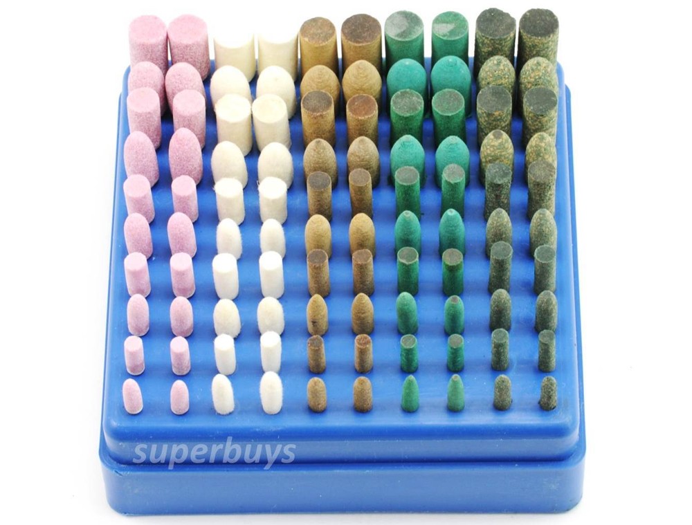 100pc 3mm Stone Rubber Wool Felt Leather Polisher Buffer Buff Burr Bur Drill Bit