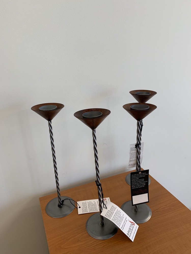 Four Rustic Tea candle holder with twisted Stem