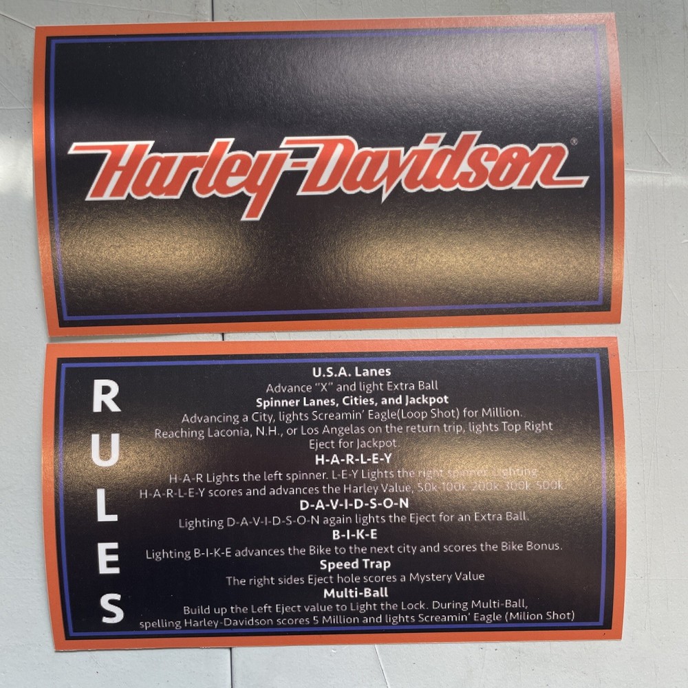 1991 Bally Harley Davidson Pinball Instruction Card Inserts