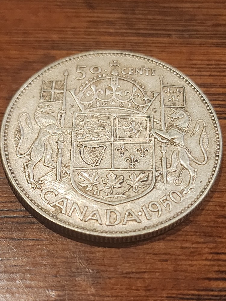 1950 Canada 50 Cents Design Silver Coin