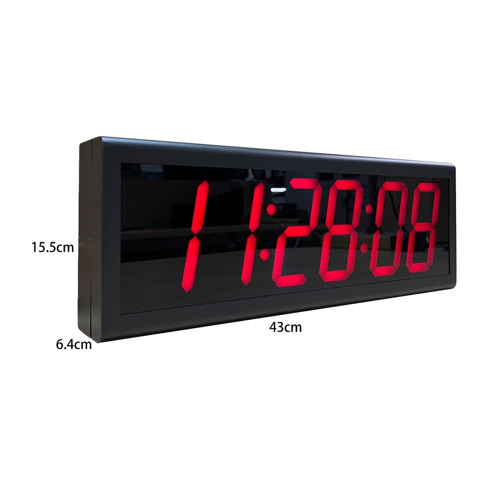 Red LED Time Display Power over Ethernet Clock, Black Background, Metal Case