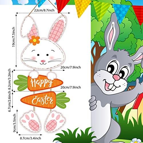 Easter Decorations Rabbit Sign Hanging Wall Decor Carrot Happy Easter Bunny