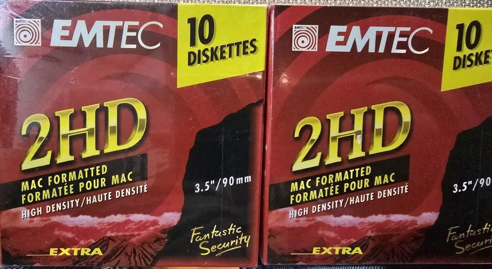 EMTEC 2HD MAC Formatted 3.5" 10 DISKETTE Pack Sealed (PC Formatable) 2 Packs