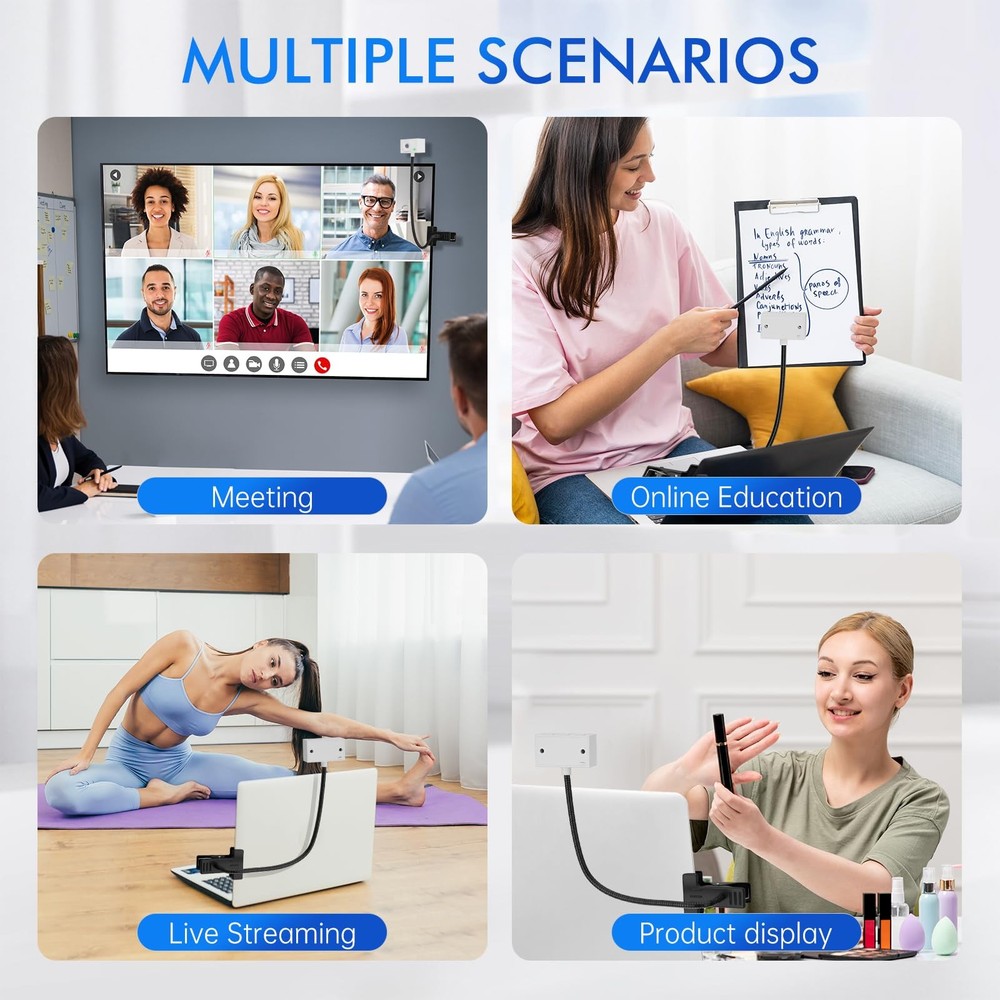 Webcam for PC, Laptop Camera USB Webcam with Adjustable Gooseneck, Flexible