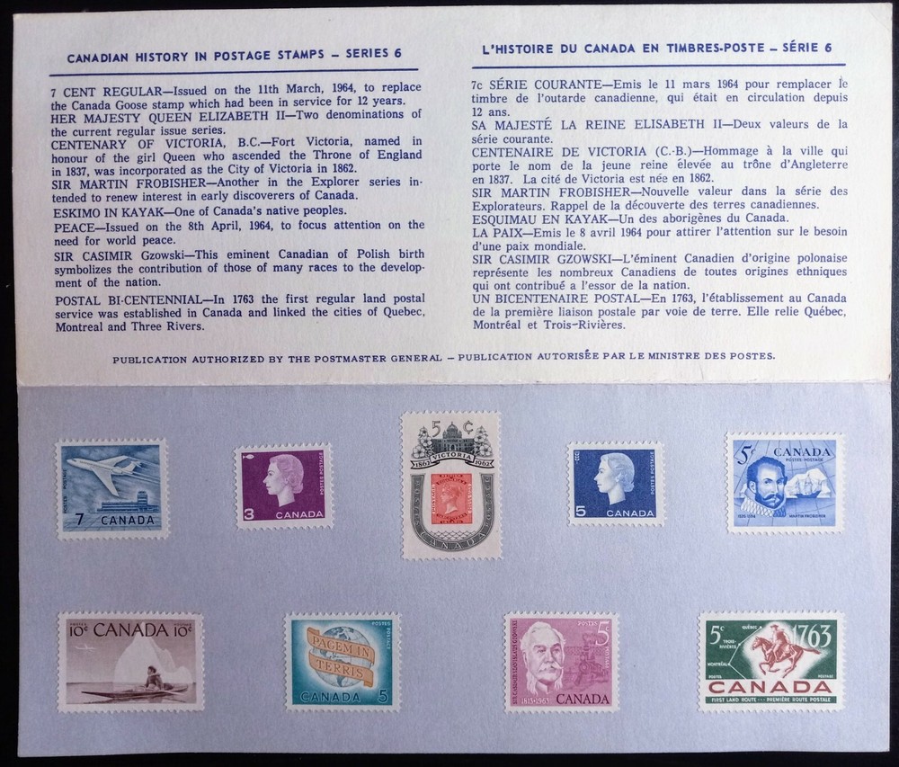 Canada Commemorative Postage Issues Souvenir Card 1964