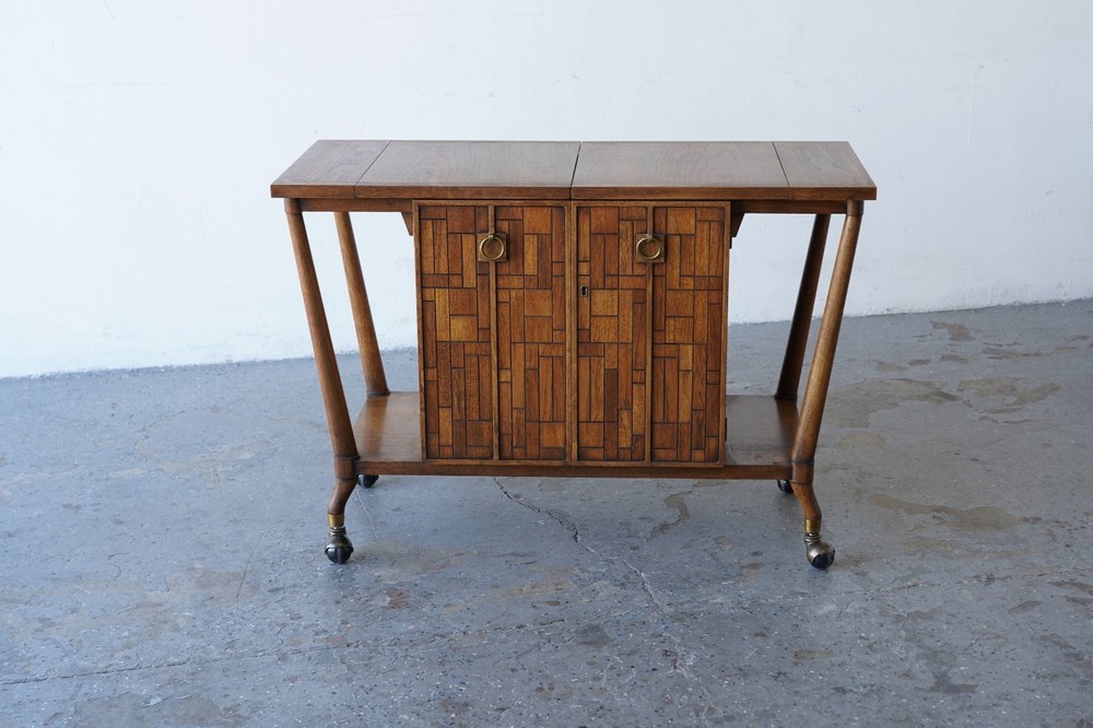 Bert England Brutalist Forward Trend Drop-Leaf Bar Cart / Serving Cabinet